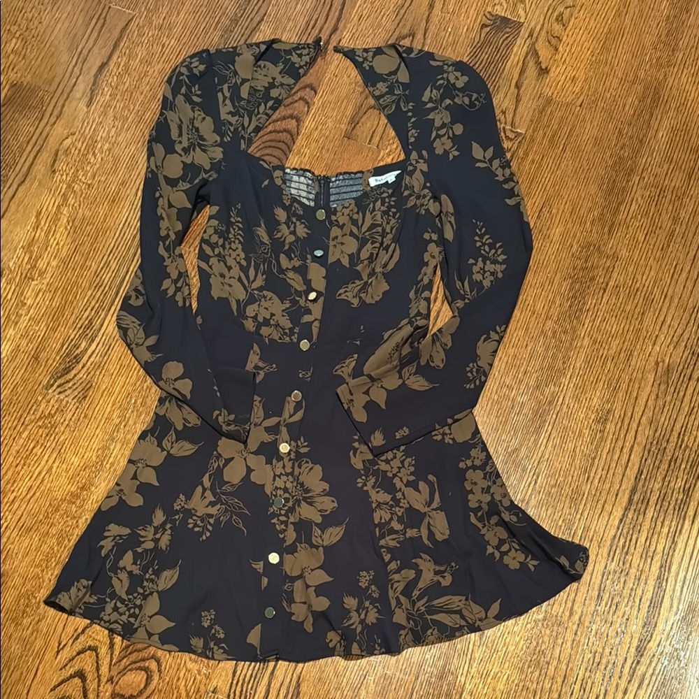 Reformation Black and Brown Ruched Peplum Sundress USED